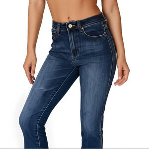 Buffalo David Bitton Ivy Jeans W26 Blue High-Rise Straight Fringe Hem Denim‎